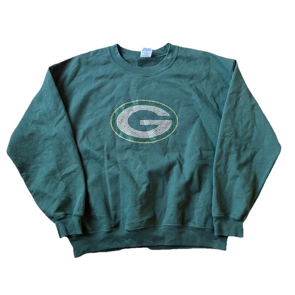 Vintage‎ Green Bay Packers Sweatshirt Womens Large Green Crewneck Bedazzled